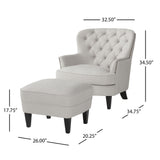 Modern light grey fabric club chair and Ottoman set, stylish cushioned armchair, paired with Ottoman style - V.I.P Digital Presence