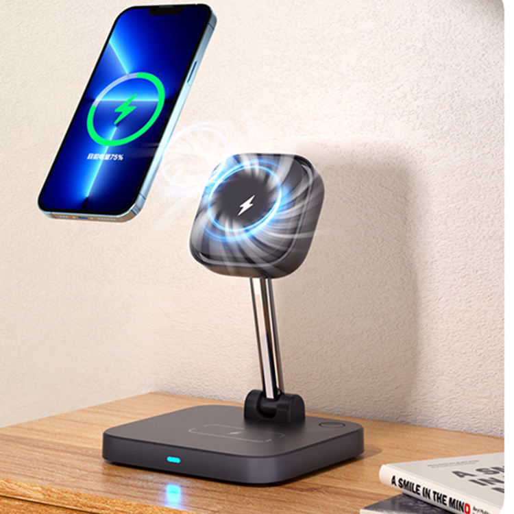 3-in-1 magnetic wireless charger holder with cooling fan suitable for wireless charging of iPhone earphones and watches - V.I.P Digital Presence
