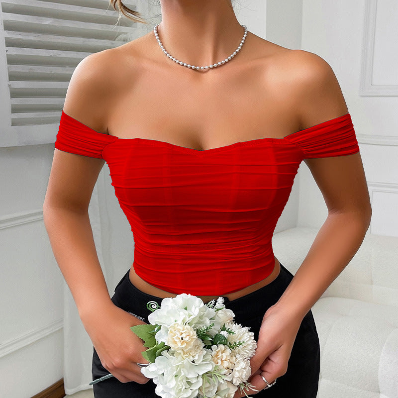 Fishbone waist cinched strapless camisole vest corset one shoulder short sleeved top for women - V.I.P Digital Presence