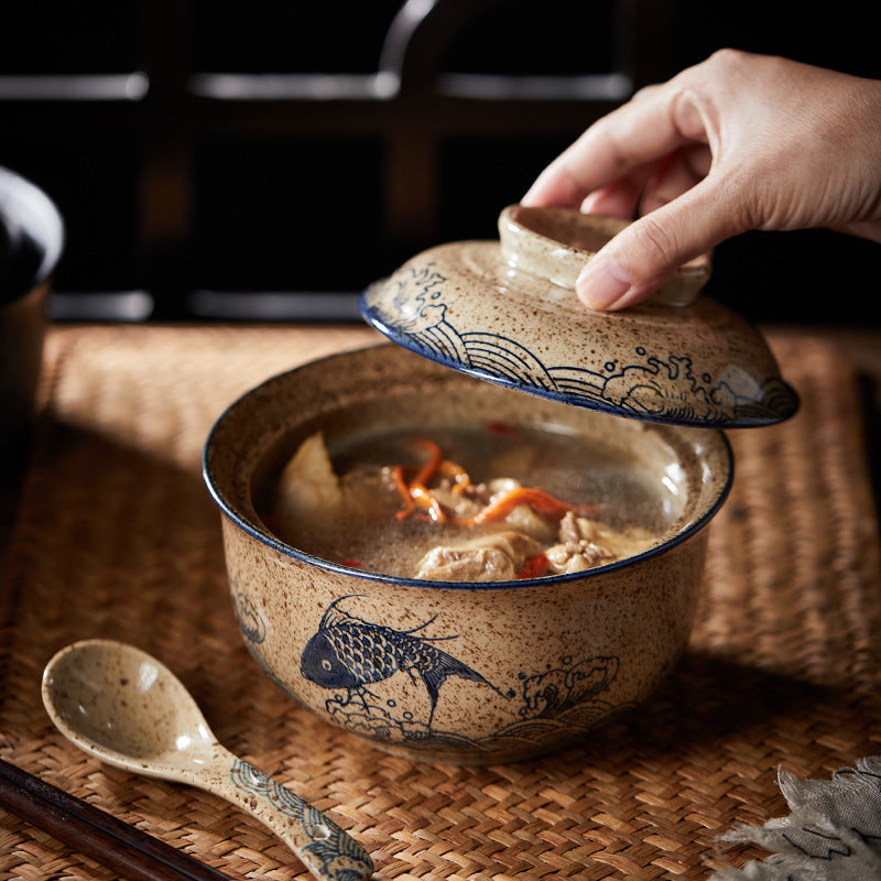 6.5 inch instant noodles bowl with cover bento box student underglaze color ceramic suit Lamian Noodles bowl canteen tableware - V.I.P Digital Presence
