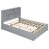 Queen Size Platform Bed with Storage Headboard and 2 Drawers, Gray - V.I.P Digital Presence
