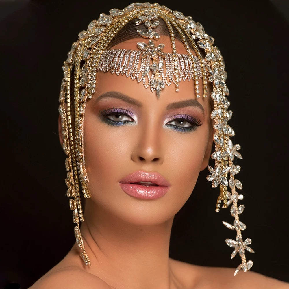 Fashionable Leaf Water Diamond Tassel Headwear, Personalized and Versatile Water Diamond Hair Chain, Women's Headdress - V.I.P Digital Presence