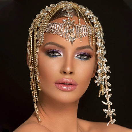 Fashionable Leaf Water Diamond Tassel Headwear, Personalized and Versatile Water Diamond Hair Chain, Women's Headdress - V.I.P Digital Presence