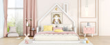 Full Size Wood Floor Bed with House-shaped Headboard  White