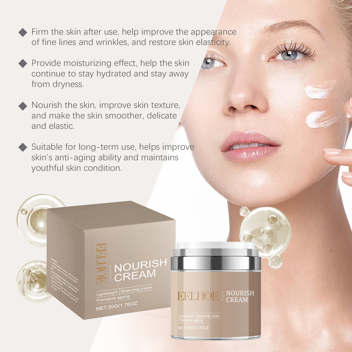 Crema nutritiva facial que hidrata la piel durante mucho tiempo.