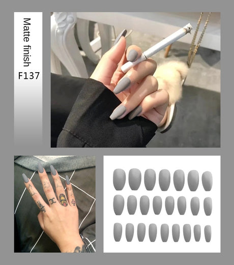 Nail Art Fake Nails Stiletto Tips Clear Press on Long False with Glue Coffin Stick Display Full Cover Artificial Designs Matte - V.I.P Digital Presence