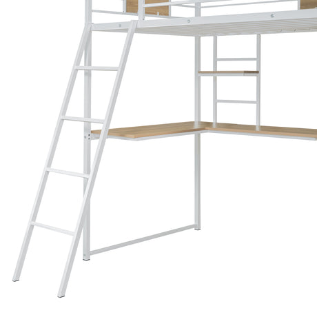Twin Size Loft bed with L-shape Desk and Wardrobe, White - V.I.P Digital Presence