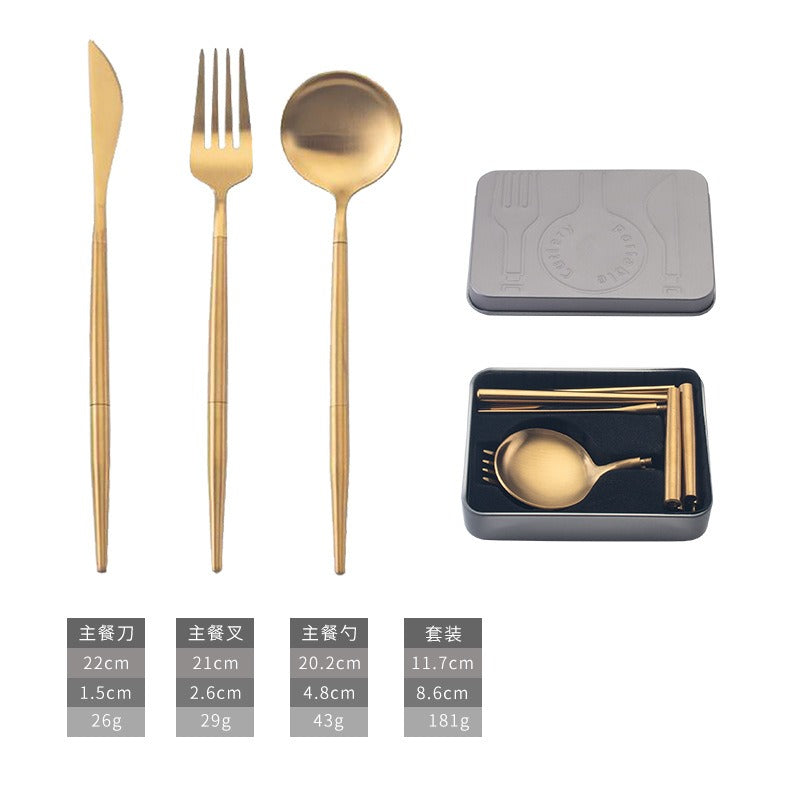 304 stainless steel portable tableware steak knife fork spoon chopsticks detachable folding tableware set - V.I.P Digital Presence