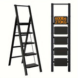 5-step ladder folding stool with anti slip wide pedals, lightweight and easy to carry handle folding ladder - V.I.P Digital Presence