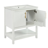 30-Inch White Bathroom Vanity with Ceramic Sink and Versatile Storage - Ideal for Small Bathrooms - V.I.P Digital Presence