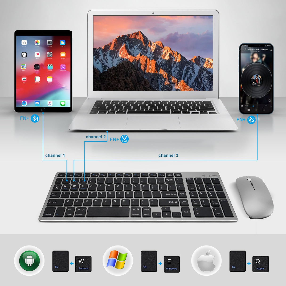 Charging Bluetooth the third mock examination wireless keyboard two zone digital mouse set for iPad game mute office - V.I.P Digital Presence