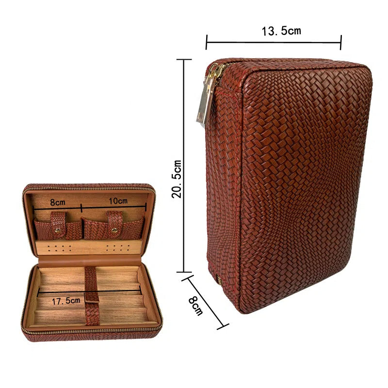 Carved version cigar box portable cedar wood cigar moisturizing box cowhide cigar box storage box Gaoxiba - V.I.P Digital Presence
