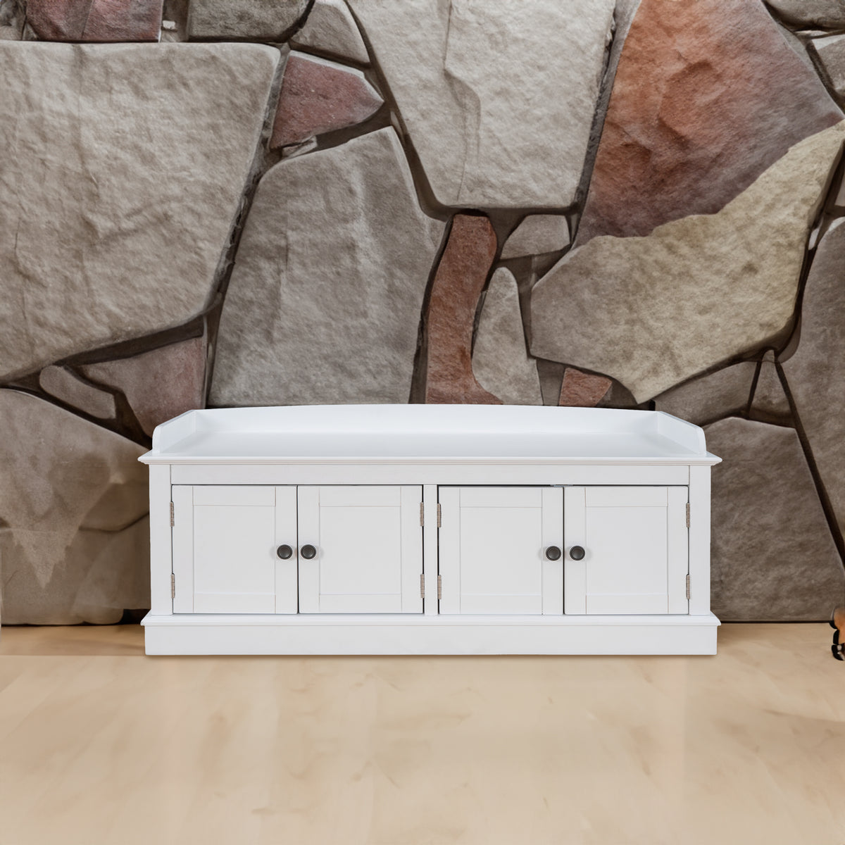 TREXM storage table with 4 adjustable doors and shelves, detachable padded shoe stand (white) - V.I.P Digital Presence