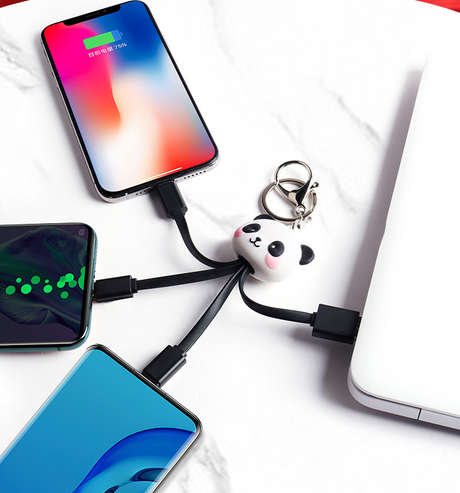 Cartoon Panda One Drag Three Data Wires Cute Keychain Panda Three in One Fast Charging Mobile Phone Charging Cable - V.I.P Digital Presence