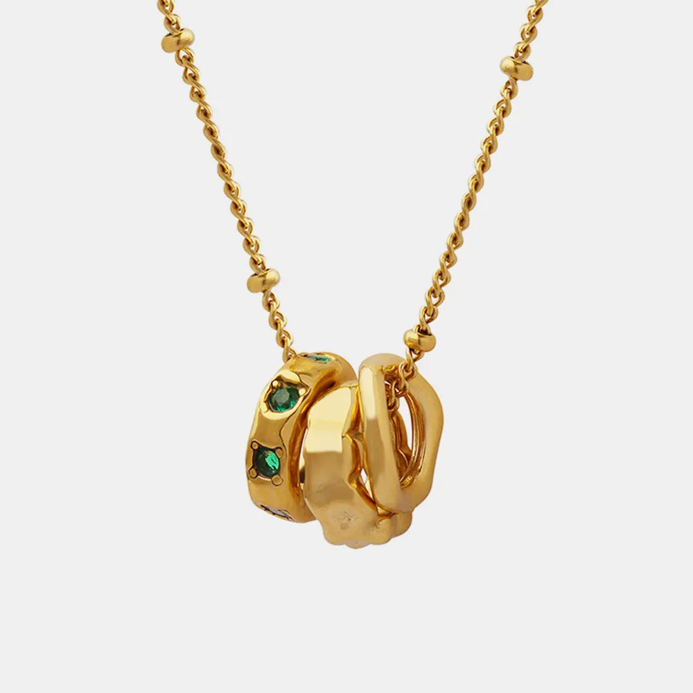 Fashion OL Titanium Steel Pendant Inlaid with Zircon Accessories Versatile Three Ring Buckle Necklace for Women - V.I.P Digital Presence