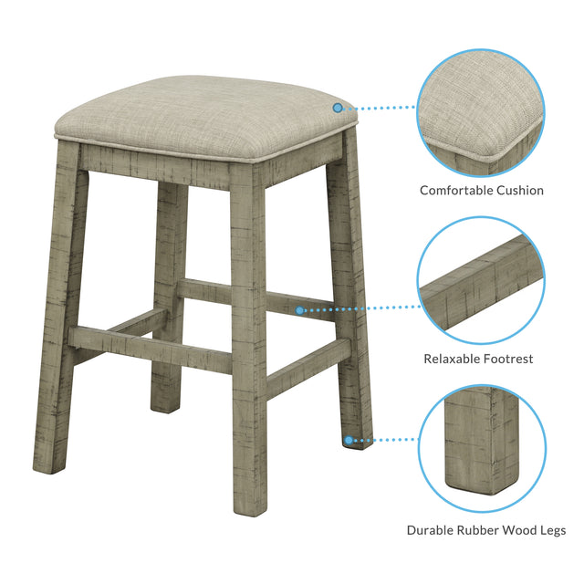 TOPMAX 4 Pieces Counter Height Table with Fabric Padded Stools,Rustic Bar Dining Set with Socket,Gray Green - V.I.P Digital Presence