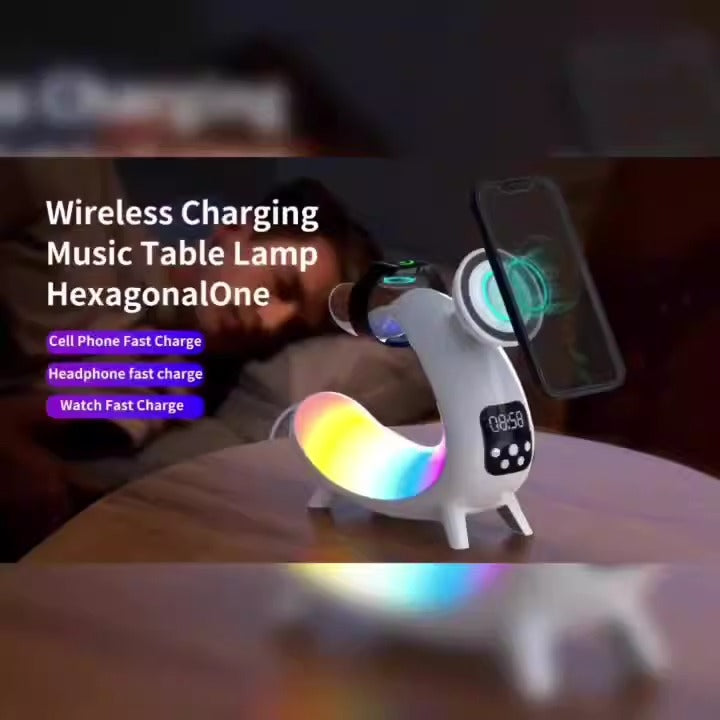 Wireless Charger For Mobile Phone Headphone Wireless Charger Power Bank With Clock Audio And Nigh Light 6 In 1 Charging - V.I.P Digital Presence