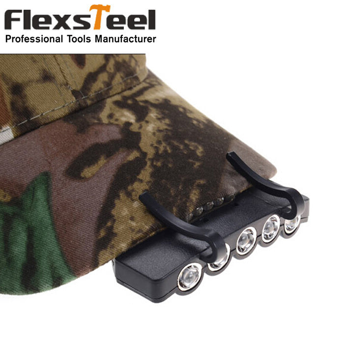 Linterna frontal ultrabrillante de 5 LED para camping, pesca, gorra, con clip de dureza, 100 % nueva.