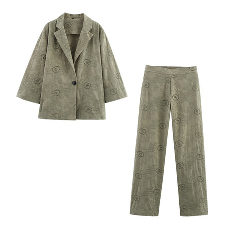 Elegant Embroidered Blazer and Straight Pants Set Style - V.I.P Digital Presence