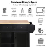 Kitchen trolley with rubber wood leaf countertop, 5-wheel kitchen island, storage cabinet and 3 dining drawers, black - V.I.P Digital Presence