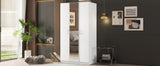 3 Door Wardrobe with Mirror, Armoire with Hanging Rod and 3 Fixed Shelves,White - V.I.P Digital Presence