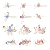 Luxury Blue Flower Hair Combs Headdress Prom Bridal Wedding Hair Accessories Gold Leaves Hair Jewelry Hair Pins - V.I.P Digital Presence