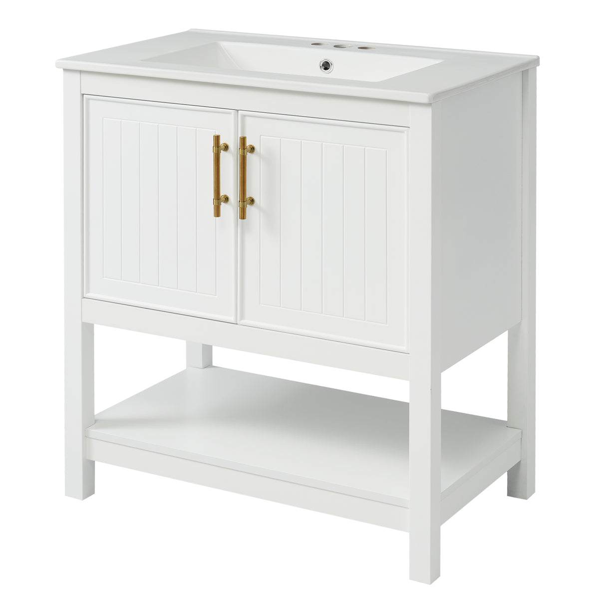 30-Inch White Bathroom Vanity with Ceramic Sink and Versatile Storage - Ideal for Small Bathrooms - V.I.P Digital Presence