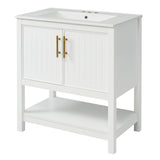 30-Inch White Bathroom Vanity with Ceramic Sink and Versatile Storage - Ideal for Small Bathrooms - V.I.P Digital Presence