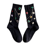 Summer and Spring European Luxury Love Diamond Black Chain Middle Tube Stacked Socks - V.I.P Digital Presence