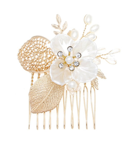 Golden leaf hair comb bridal headdress insert comb jewelry - V.I.P Digital Presence