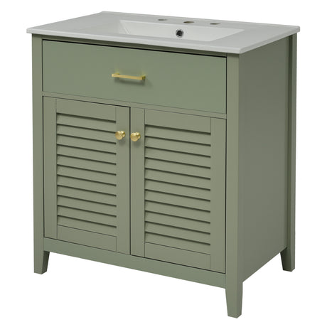 30-Inch Bathroom Vanity with Ceramic Sink Combination, Ample Storage - Features 1 Pullout and Multifunctional Shelf Dividers - V.I.P Digital Presence