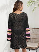 Openwork Contrast Long Sleeve Cover-Up - V.I.P Digital Presence