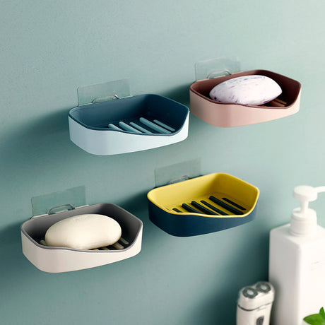 Contrast Color Drain Soap Box Double-Layer Storage Soap Box Bathroom Rack Strong Non-Marking Paste Soap Box - V.I.P Digital Presence