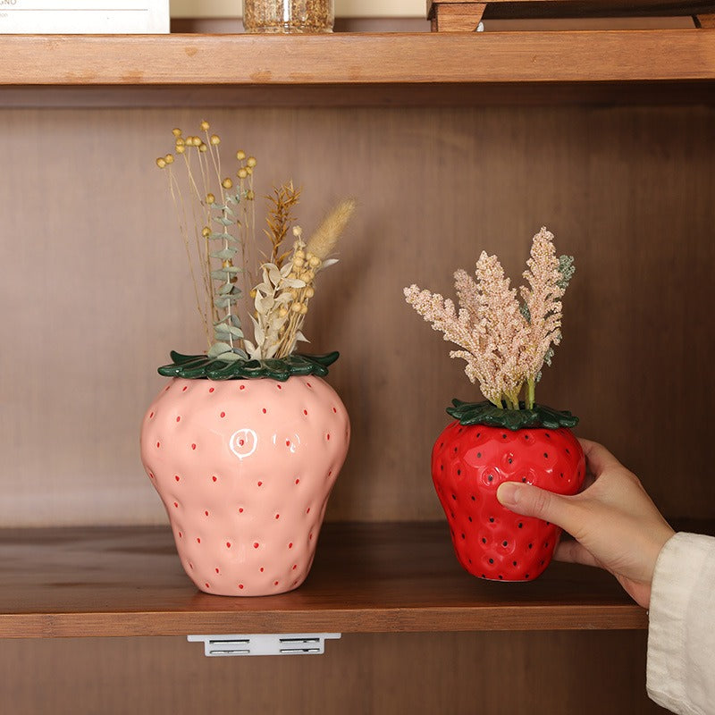 Strawberry ceramic vase, flower arrangement, living room home decoration ornament, hydroponic flower pot, high-end and high aest - V.I.P Digital Presence