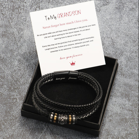 Stainless steel multi-layer woven bracelet men's titanium steel fashionable leather bracelet engraved gift - V.I.P Digital Presence
