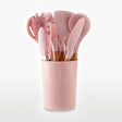 11-Piece Barreled Cooking Utensils Set With Wooden Handle Pink - V.I.P Digital Presence