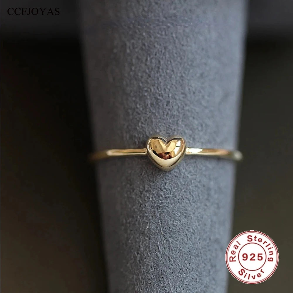 925 Sterling Silver Plated 14K Gold Chubby Love Ring for Girl Simple and Versatile Super Cute Heart Ring Fine Jewelry - V.I.P Digital Presence
