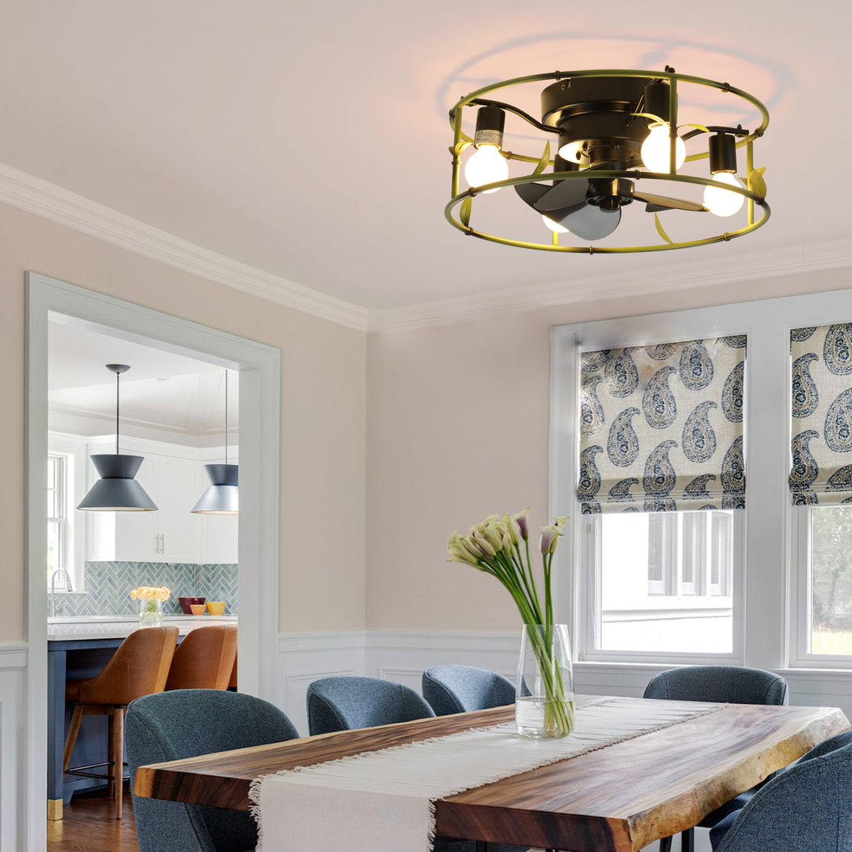 Flush Mount Ceiling Fans with Lights and Remote Control green Caged Low Profile Ceiling Fan Modern Metal Ceiling fanfor - V.I.P Digital Presence
