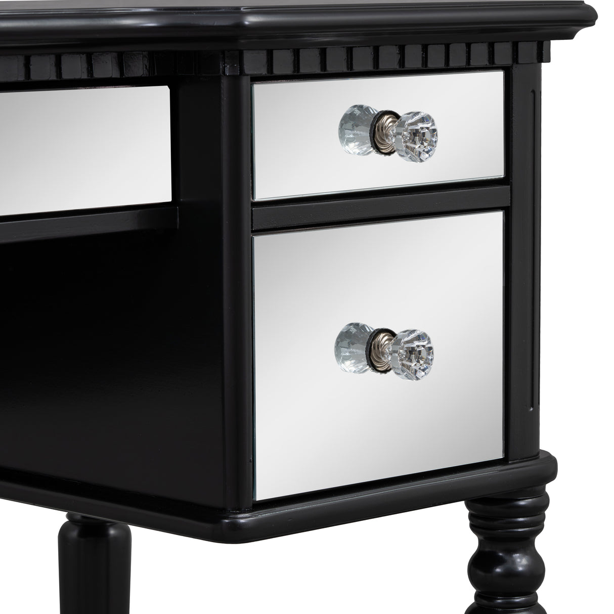 GO 43" Dressing Table Set with Mirrored Drawers and Stool, Tri-fold Mirror, Makeup Vanity Set for Bedroom, Black - V.I.P Digital Presence