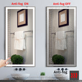 48x24 inch LED bathroom makeup mirror wall mounted adjustable light anti fog touch switch with memory intelligent large bathroom