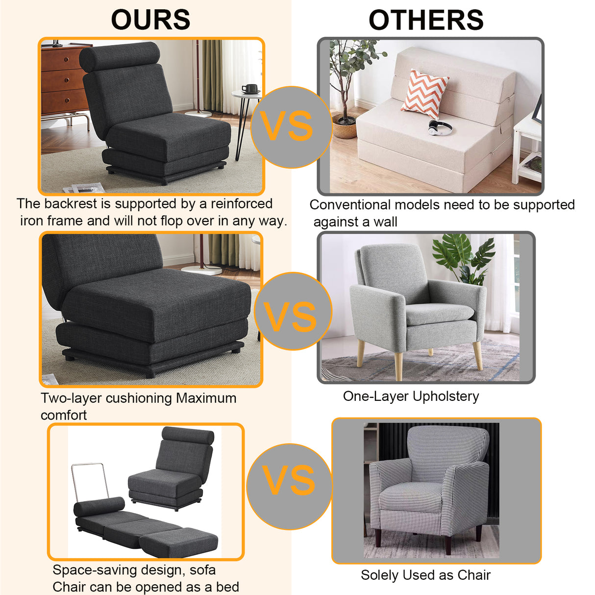 Single Sofa Chair Foldable Single Sofa Bed with Pillow,Portable Foldable Sofa Bed,Leisure Sofa Chair,Easy to Store, Dark Grey - V.I.P Digital Presence