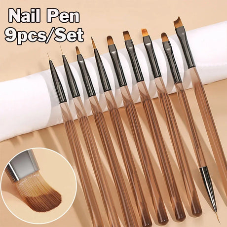 9PCS UV Gel Nail Brush Liner DIY Painting Pen Manicure Acrylic Drawing Brush for Nail Art Design Nails Tip Display Painting Tool - V.I.P Digital Presence