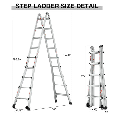 Aluminum Multi-Position Ladder with Wheels, 300 lbs Weight Rating, 22 FT - V.I.P Digital Presence
