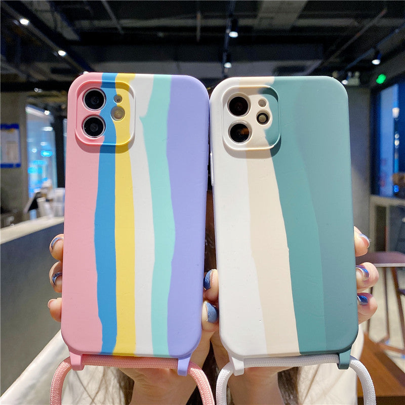 Funda para teléfono móvil Apple 13 Pro con cordón de silicona arcoíris, compatible con el 11 Pro, funda anticaídas con todo incluido. 
