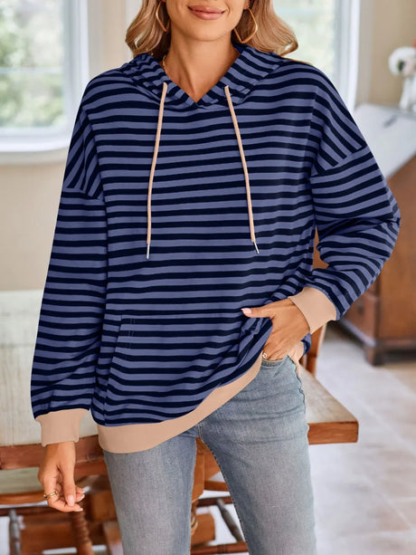 Loose casual striped hooded sweatshirt - V.I.P Digital Presence