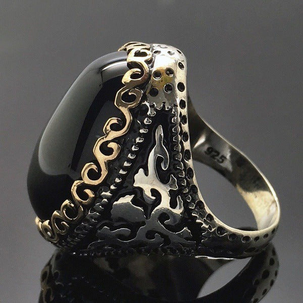 925 Thai Silver Black Zircon Plated Ring with Goose Egg Color Separation - V.I.P Digital Presence