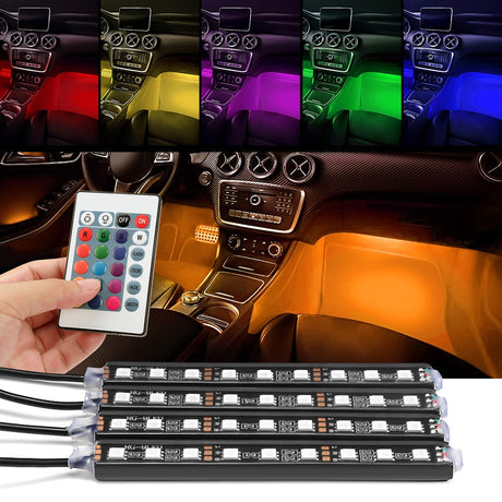 4pcs Car RGB LED Strip Light LED Strip Lights Colors Car Styling Decorative Atmosphere Lamps Car Interior Light With Remote - V.I.P Digital Presence