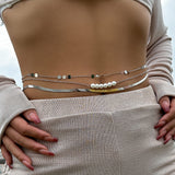 Three layer metal wind versatile waist chain WAIST CHAIN sexy imitation pearl body chain - V.I.P Digital Presence