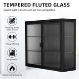 Retro Style Haze Double Glass Door Wall Cabinet With Detachable Shelves for Office Dining Room Living Room