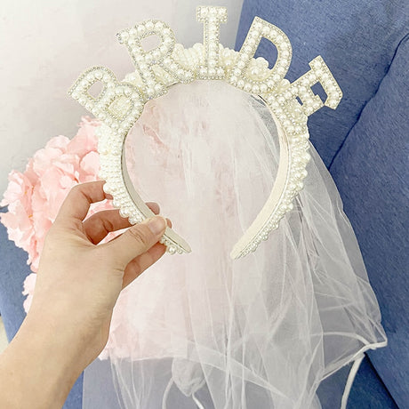 Bride to be Pearl crown tiara veil Bach Bachelorette hen Party Bridal Shower wedding engagement rehearsal dinner Decoration Gift - V.I.P Digital Presence